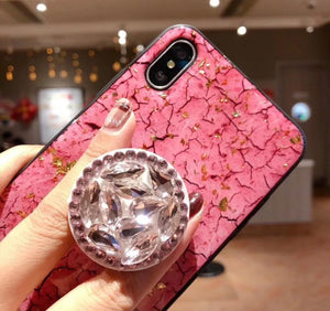 Pink Glossy Gold foil coated marble designer diamond pop holder case