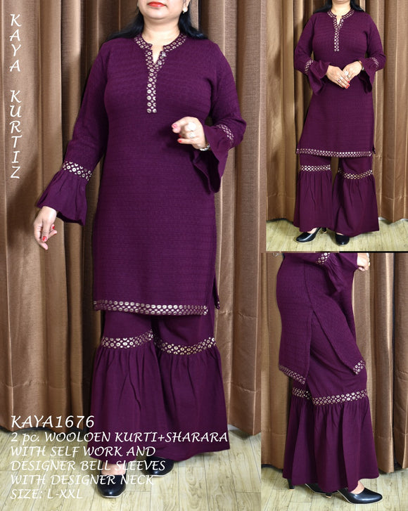Purple Woollen Kurti Sharara