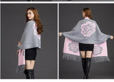 Pink and Grey  Beautiful Flower printed Cashmere  Tassel Shawl