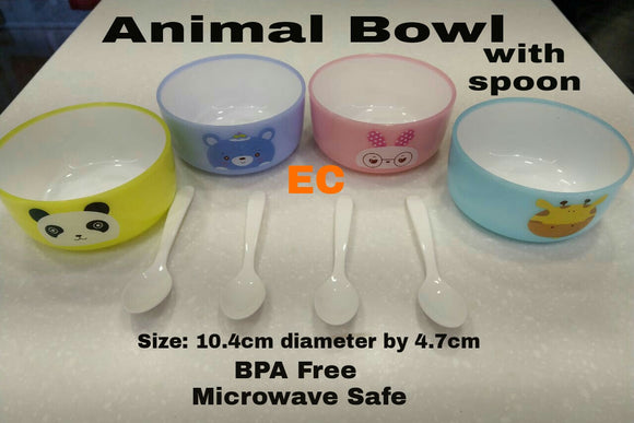 4 pc Animal Bowl with Spoon Set