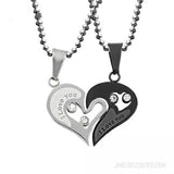 2Pcs Couples Fashion Trendy Heart Love Necklaces
