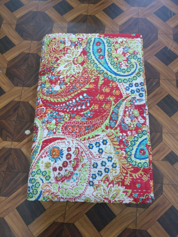 Supratim Cotton Kantha Floral Handmade Quilt /Bedspread 90 x 108