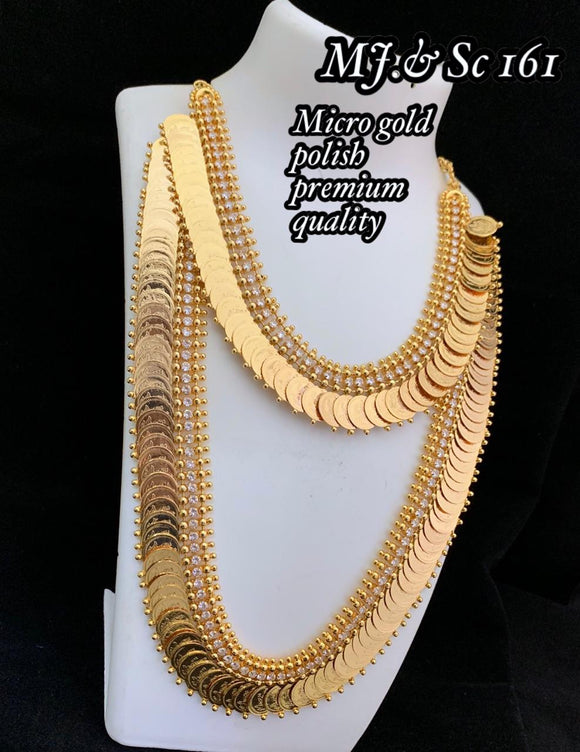 Traditional South Indian Kasu Necklace Set for Women with White  Stones