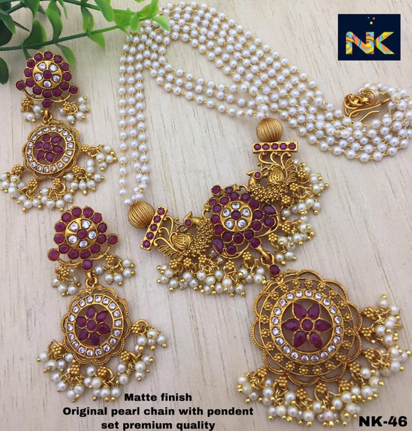 Pearl Temple Jewellery Necklace Set for Women