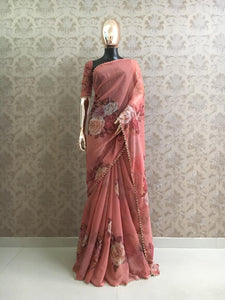 Onion Pink Rumena Designer Floral Printed Saree for Women