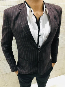 Men's Tailored Fit Striped Heavy Tweed  Black  Blazer