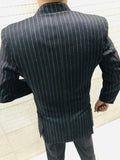 Men's Tailored Fit Striped Heavy Tweed  Navy  Blazer