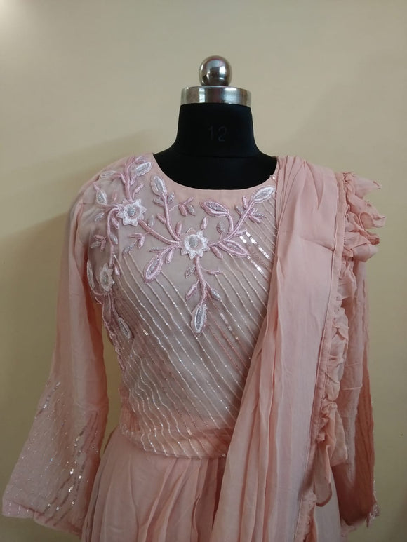Pure Georgette designer Saree pattern skirt with Georgette crop top