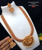 Classic Gold Tone Temple Work Necklace with Earrings for Women
