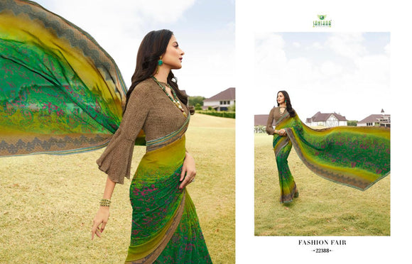 Sanskar Georgette Saree with Designer Blouse /Green&Yellow