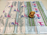 PURE SILVER TISSUE WITH COTTON PRINTS  SAREE FOR WOMEN