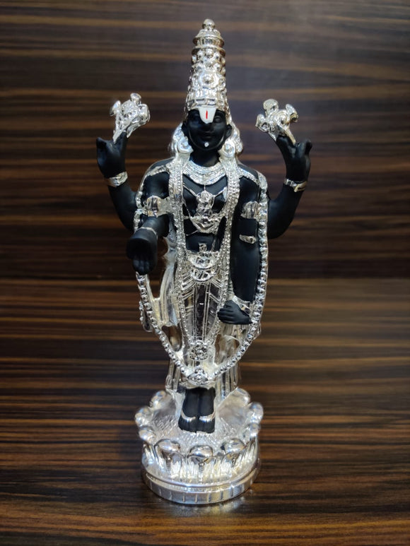German Silver Venkatesh Lord Tirupati Balaji Swamy Silver  Black Statue in Polyresin