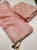Pink Chanderi  Salwar Suit Material  with Gota Patti Work &Embroidered Chiffon Dupatta