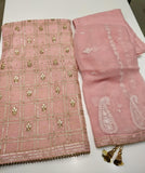 Pink Chanderi  Salwar Suit Material  with Gota Patti Work &Embroidered Chiffon Dupatta