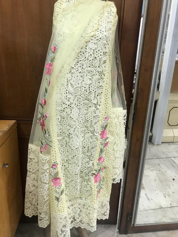 Chikankari  Embroidered Applique work Suit Material with Lace Dupatta