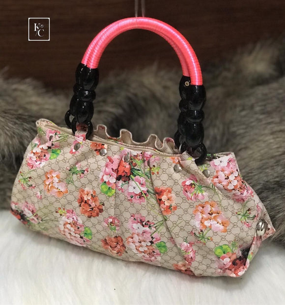 Floral Handbags with Beautiful Bead Handles for Women