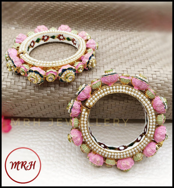 PAIR OF PINK ENAMEL OPENABLE BANGLES FOR WOMEN