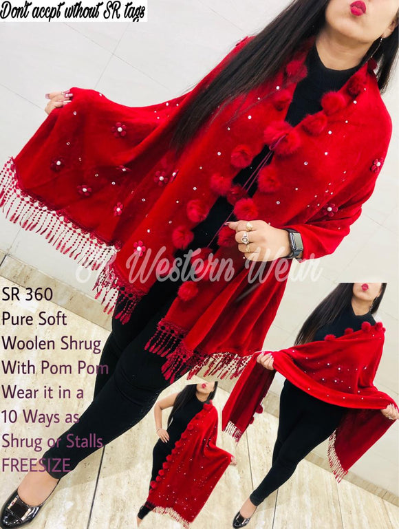 Red Pure Soft Woollen Shrug /Shawl for Women
