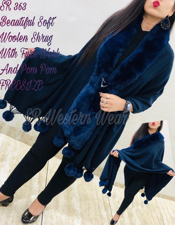 Deep Blue  Pure Soft Woollen Shrug /Shawl for Women