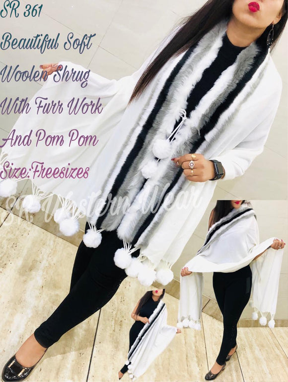 White  Pure Soft Woollen Shrug /Shawl for Women