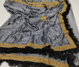 GEORGEOUS GREY SAREE WITH BLACK FRILLS FOR WOMEN