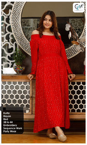 RED INDO WESTERN KURTI STYLE GOWN