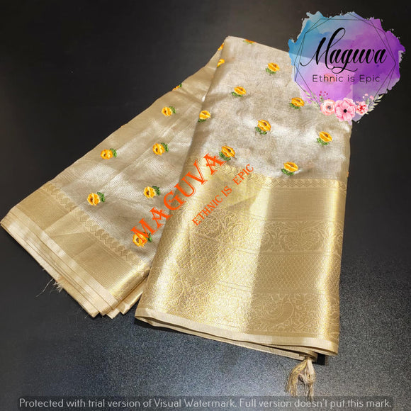Maguva - Ethnic is Epic Tissue  with Yellow  Roses Saree for Women