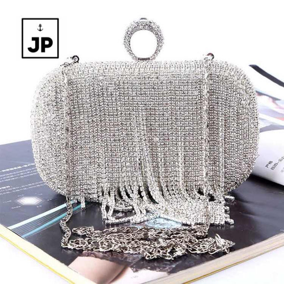 SILVER   STYLISH PARTY CLUTCH BAG FOR WOMEN