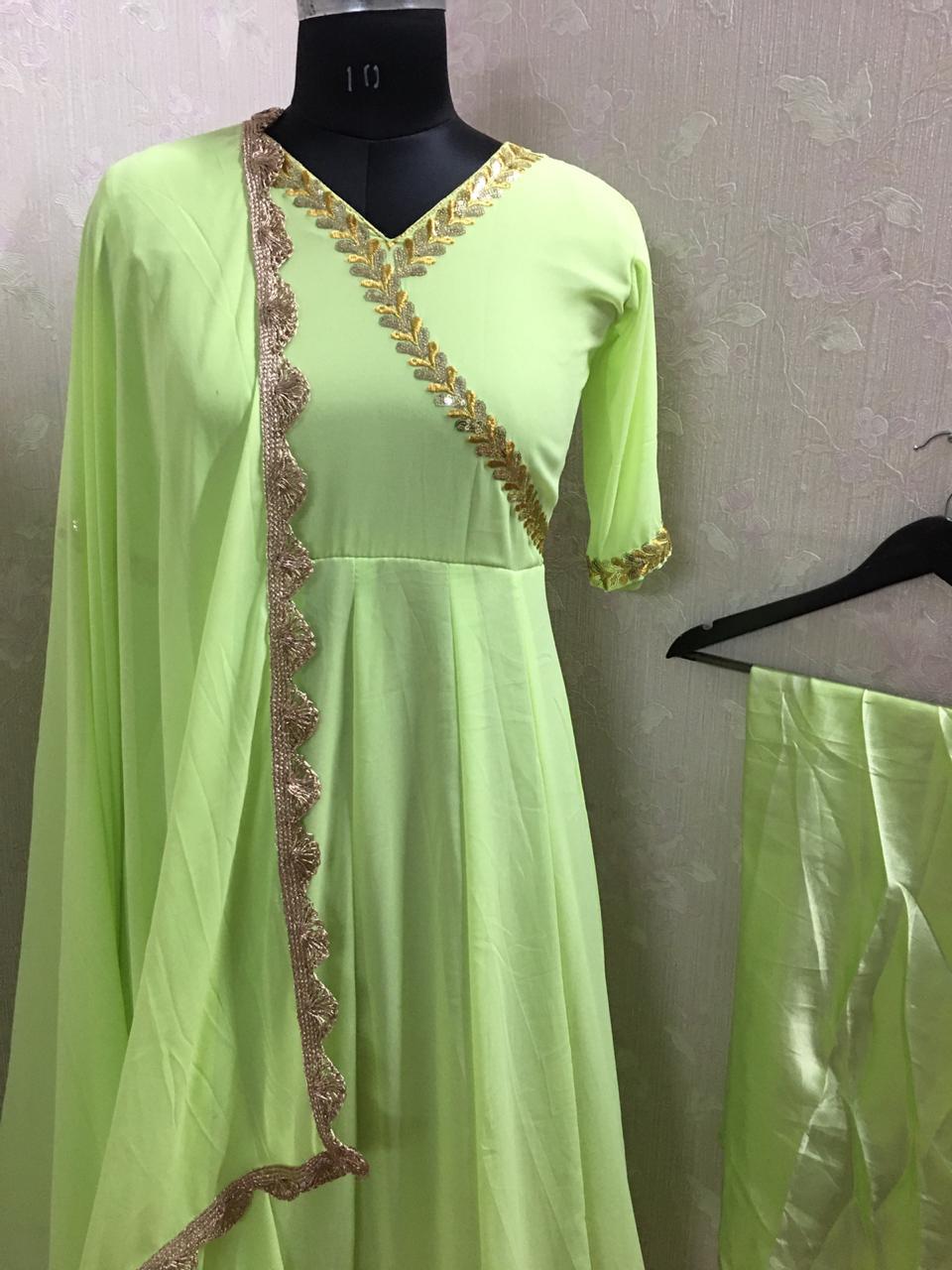 green emerald velvet dress Pista green Anarkali WITH PALAZZO PANTS main image 0