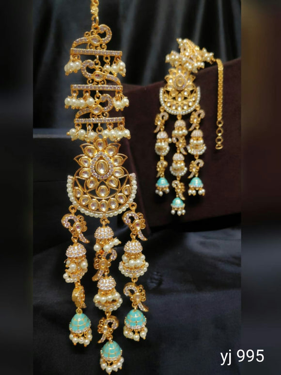 Buy Steorra Jewels Gold Plated Alloy Bahubali Earrings with Chain Jhumka  and Maang Tikka Online at Best Prices in India  JioMart