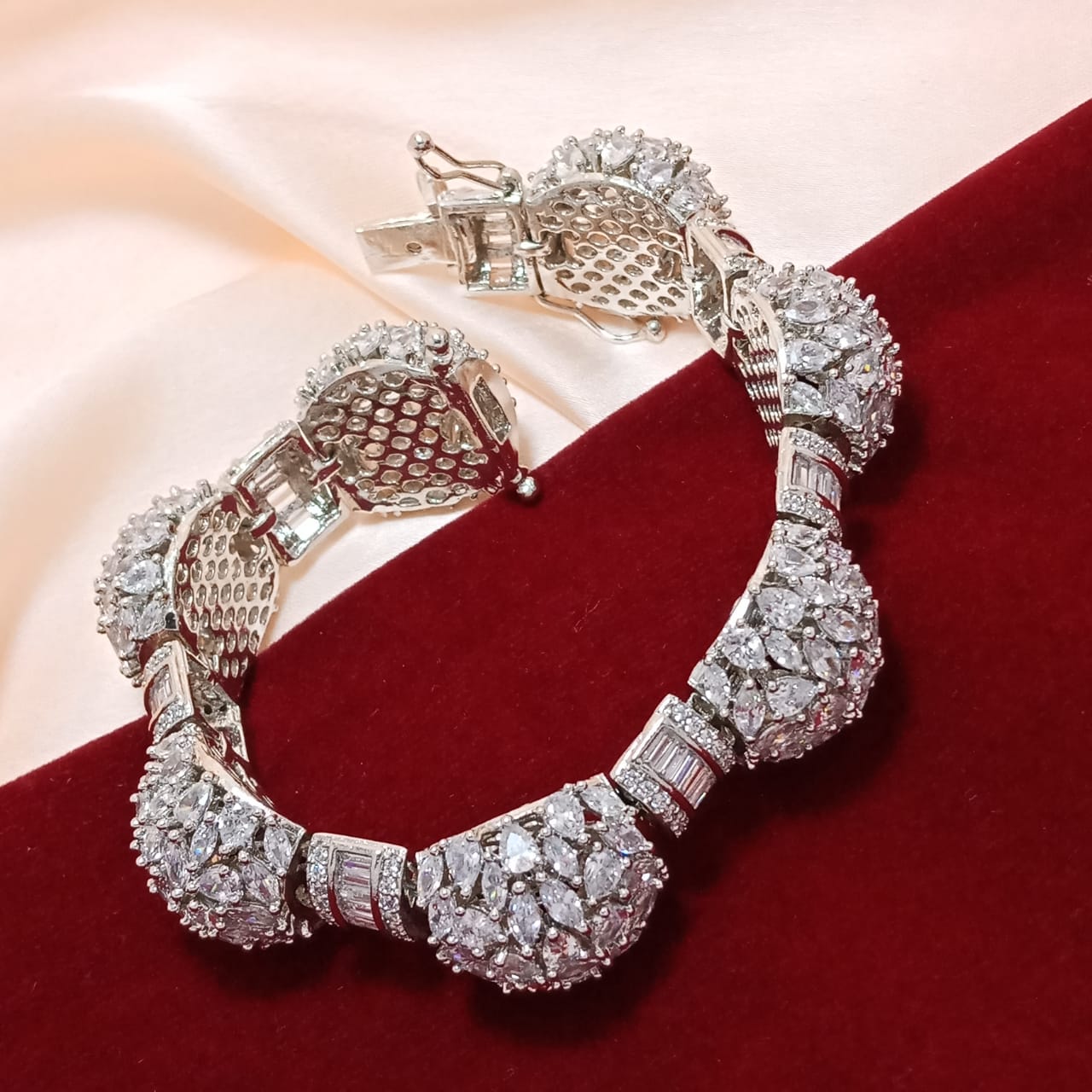 Sterling Silver Stone Studded Stylish Bracelet For Women - Silver Palace