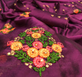 GRAPE WINE COLOR MOSS CHIFFON SAREE WITH BEAD WORK