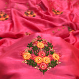 STRAWBERRY PINK  COLOR MOSS CHIFFON SAREE WITH BEAD WORK