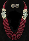 ONYX BEAD NECKLACE SET WITH ROSE BLACK FINISH BROOCH SET