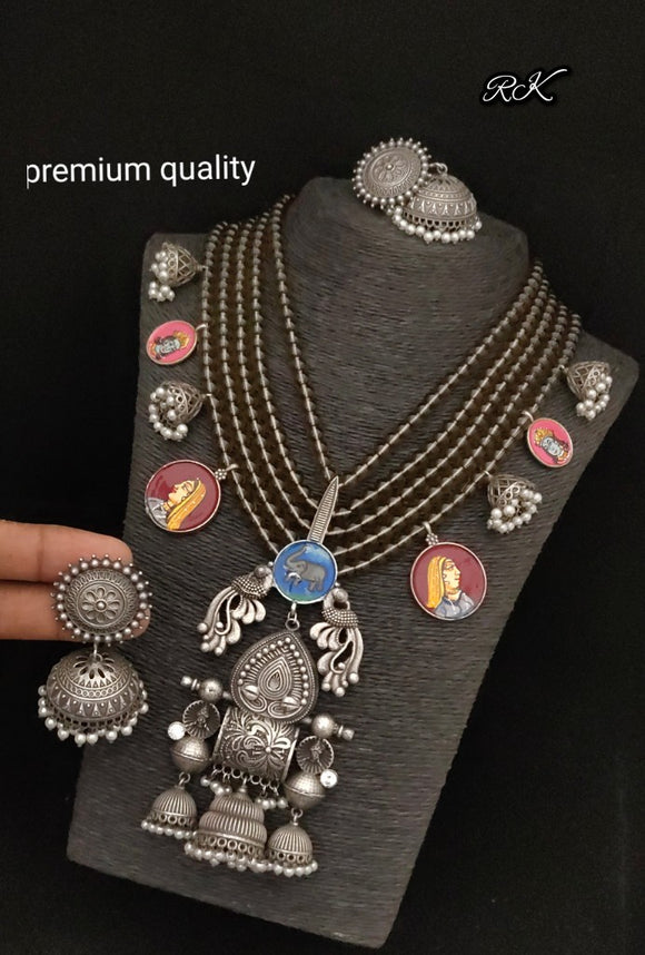 TRENDY OXIDISED SILVER  NECKLACE SET FOR WOMEN