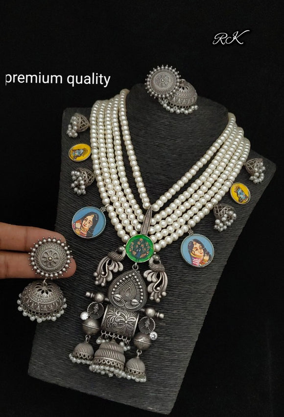 TRENDY OXIDISED SILVER  NECKLACE SET FOR WOMEN