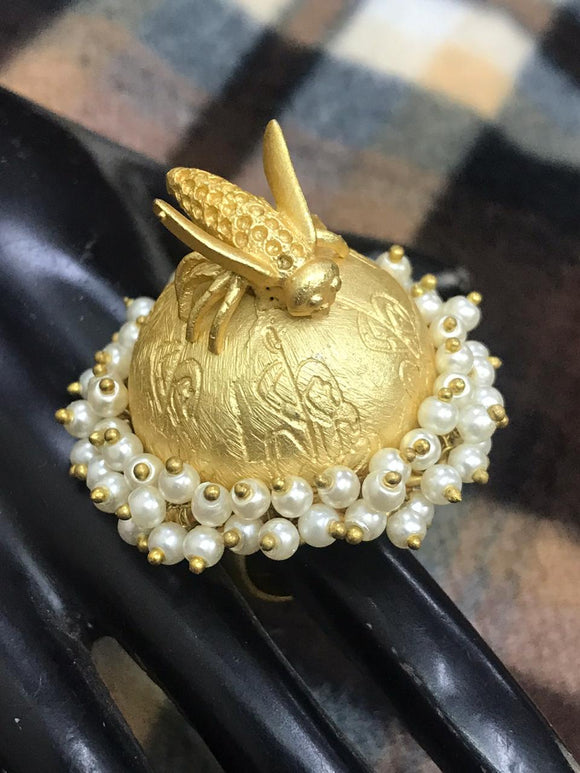GOLDEN BEE WITH PEARL EMBELLISHMENTS   RING FOR WOMEN