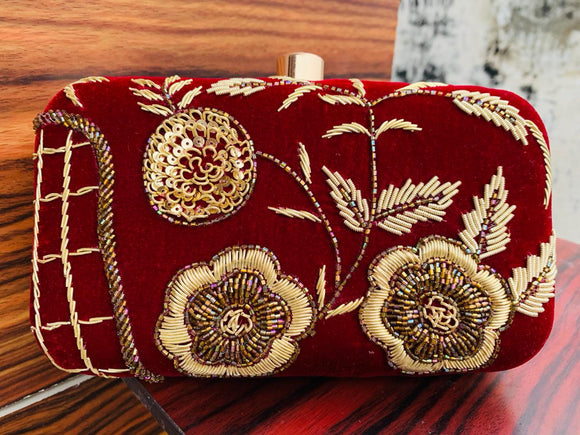 DEEP RED BRIDAL  STYLISH AND BEAUTIFUL  CLUTCH BAG FOR WOMEN