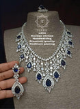PREMIUM QUALITY RHODIUM PLATED BLUE  DIAMOND NECKLACE FOR WOMEN