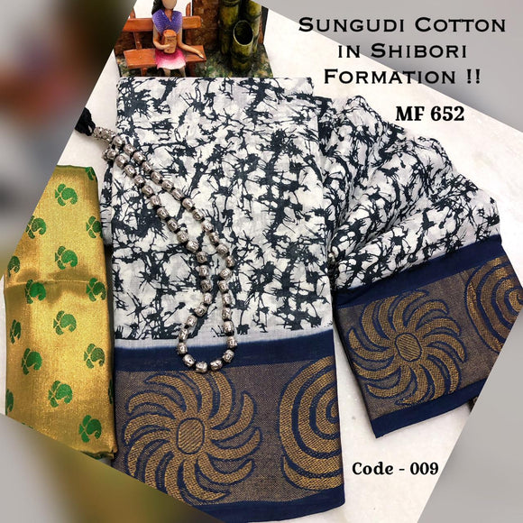 Sungudi Cotton In Shibori Formation Saree with Blouse & Silver Haaram