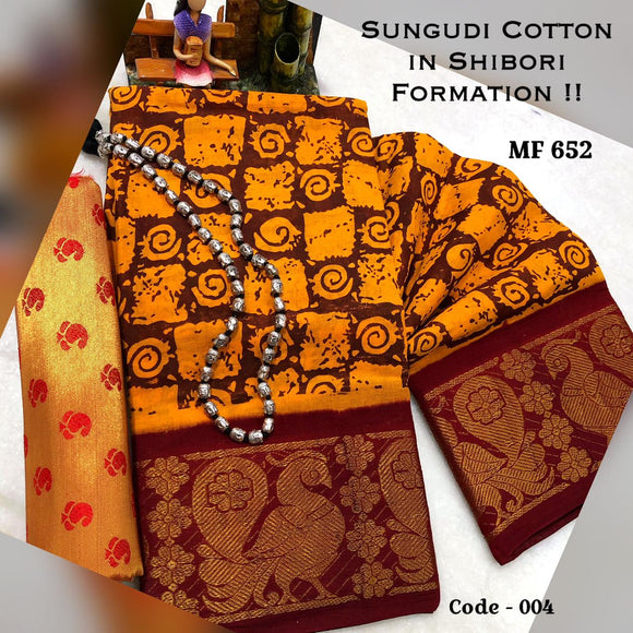 Sungudi Cotton In Shibori Formation Saree with Blouse & Silver Haaram