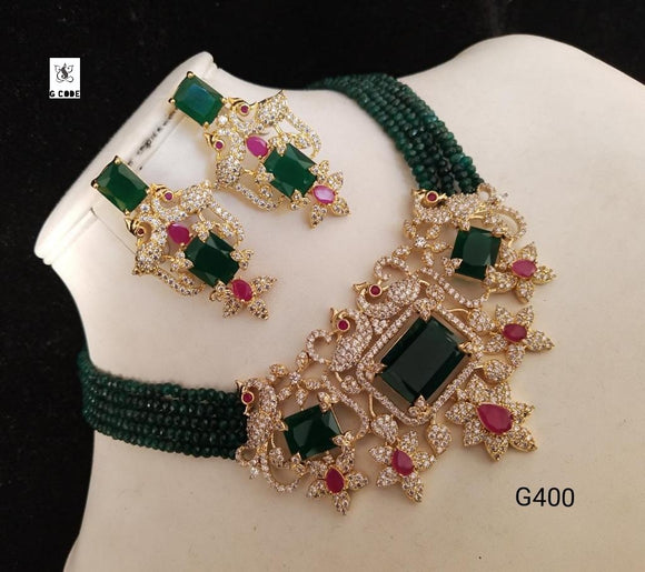 RUPALI BEAUTIFUL GOLD AND STONES  NECKLACE /CHOKER WITH MATCHING EARRINGS FOR WOMEN