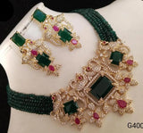 RUPALI BEAUTIFUL GOLD AND STONES  NECKLACE /CHOKER WITH MATCHING EARRINGS FOR WOMEN