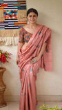 ONION PINK PURE TUSSAR GICHA SILK EMBROIDERY SAREE FOR WOMEN