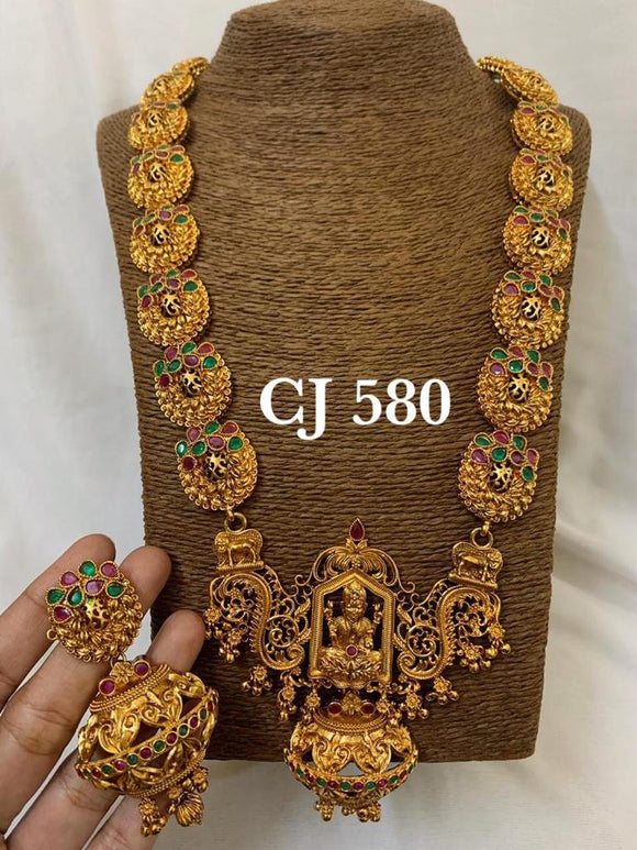 MATTE FINISH TRADITIONAL LAKSHMI TEMPLE NECKLACE SET FOR WOMEN