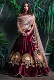 MEROON VELVET LEHENGA CHOLI FOR WOMEN