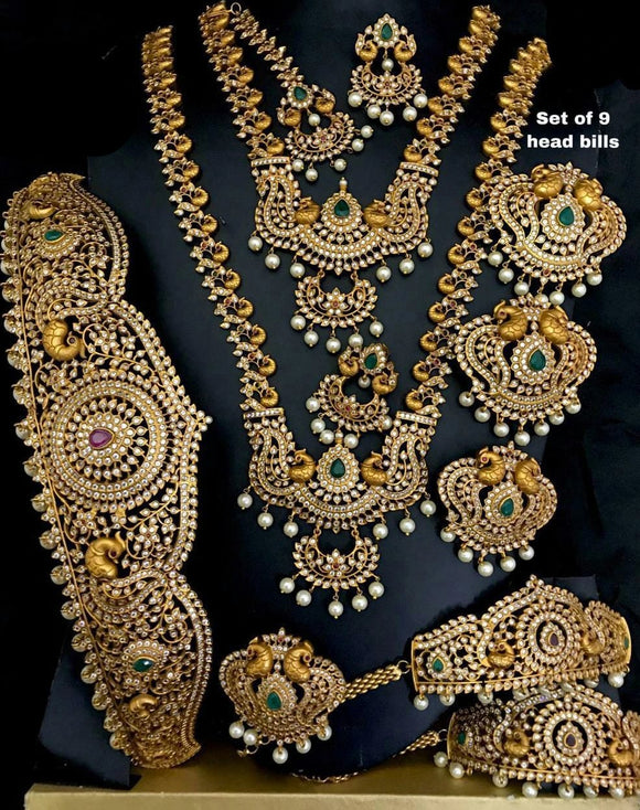 Mayuri  Matte Finish Complete Bridal Antique Gold Plated Bridal Jewellery Set for Women