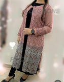 STYLISH WOOLLEN BLACK SLEEVE LESS KURTI WITH PINK JACKET