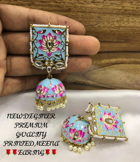 Pink color meenakari earrings - Jaipur Mart - 4258980