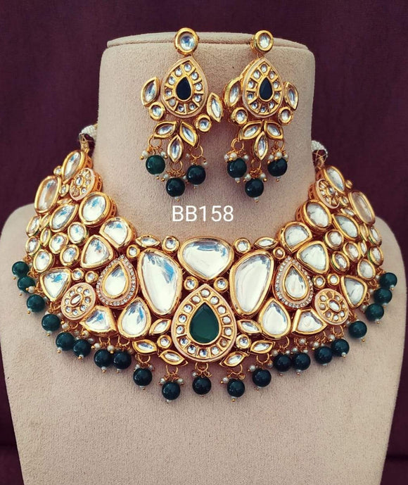 TRADITIONAL GREEN KUNDAN NECKLACE SET FOR WOMEN